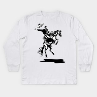 Bronc Riding Competition Retro Black and White Kids Long Sleeve T-Shirt